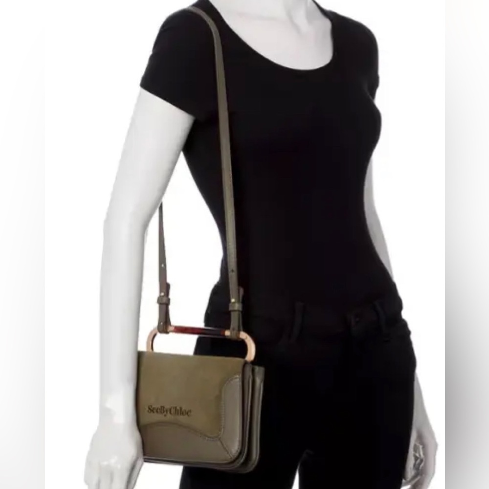See by Chloe Ella Top Handle Leather/Suede Shoulder Xbody Small Bag Night Forest